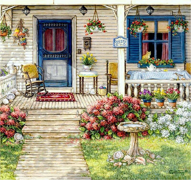 Cottage Porch with Flowers