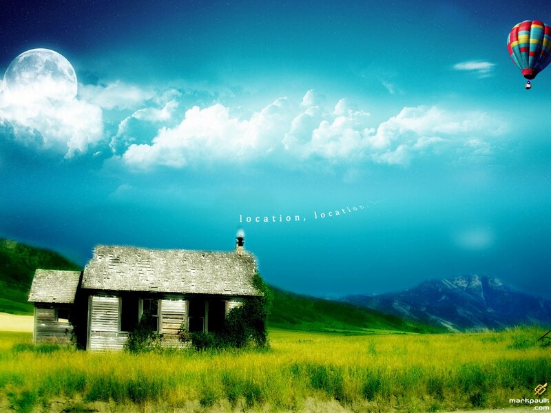 Cottage under moonlit sky