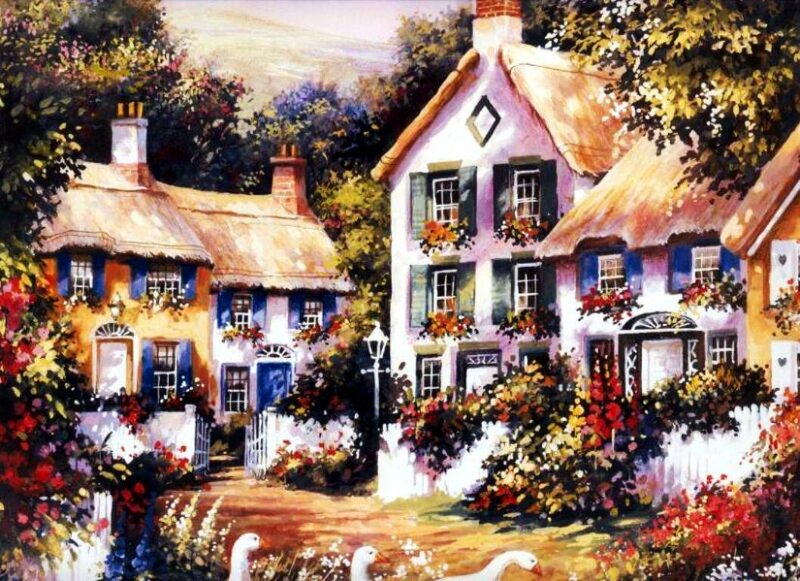 Cottage Village Scene — White