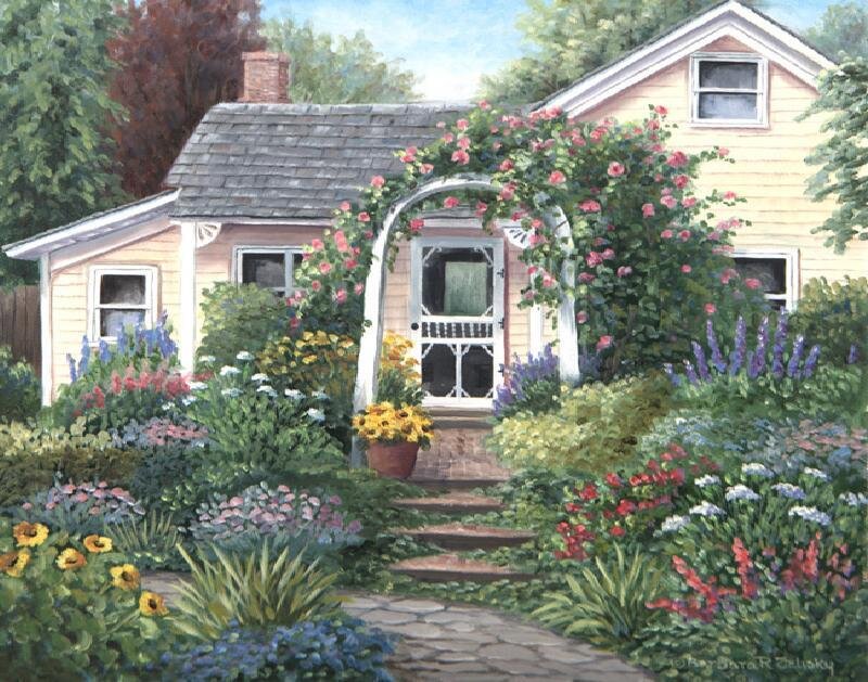 Cottage with flower garden