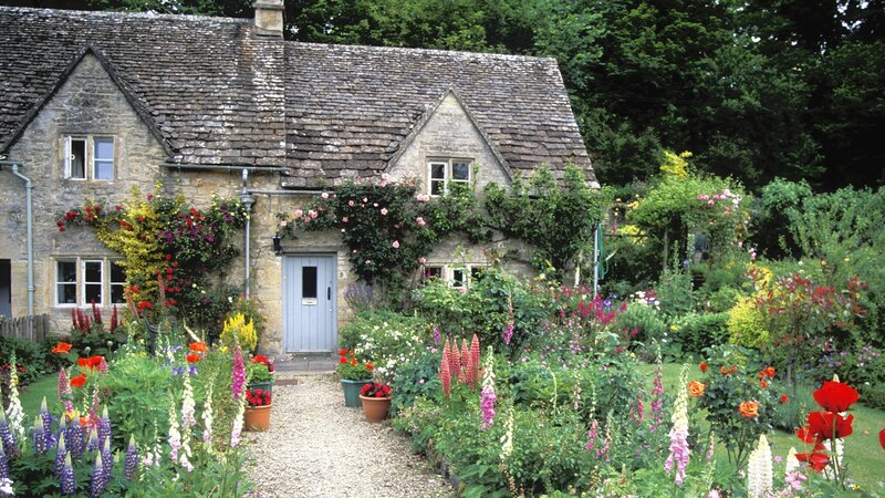 Cottage with flower garden