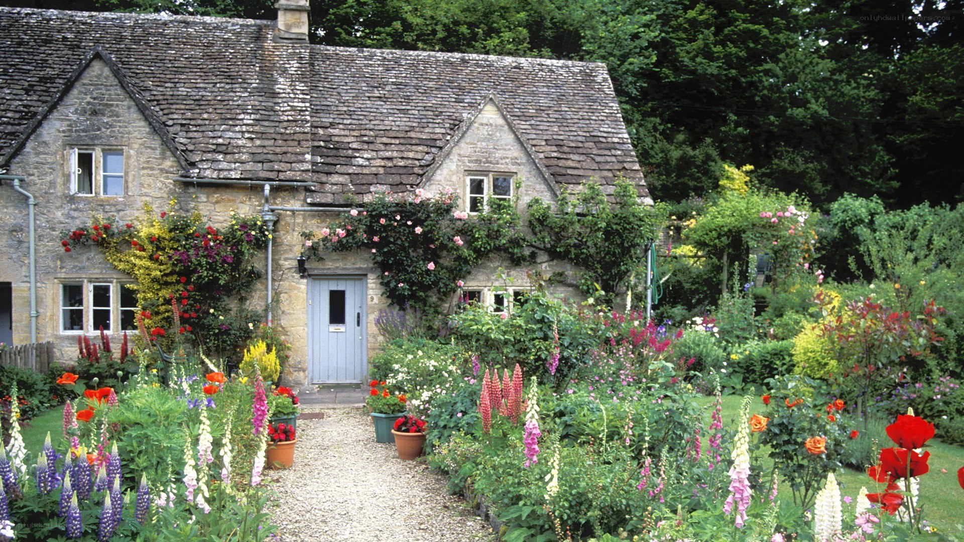 Cottage with flower garden