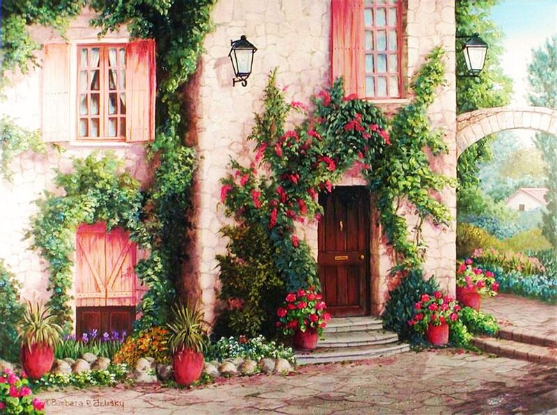 Cottage with Flowers — Green, Serene, Afternoon