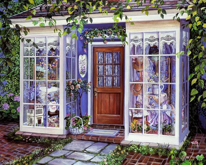 Cottage with Flowers — Purple