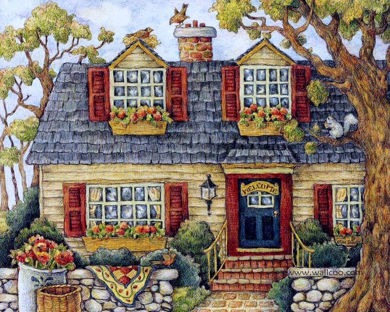 Cottage with Flowers — Yellow
