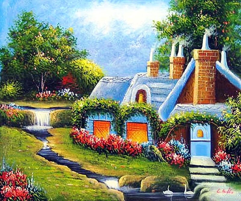 Cottage with Garden — Blue, Serene, Afternoon