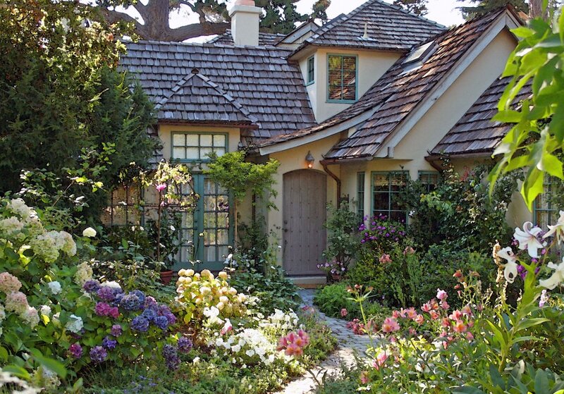 Cottage with Garden — Green, Serene, Afternoon, Photograph, Flowers