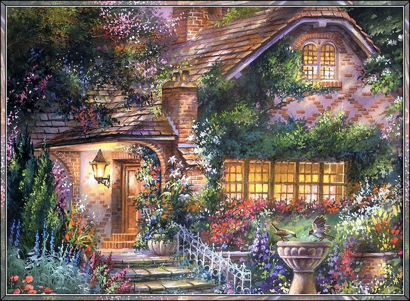 Cottage with Garden — Green, Serene, Night