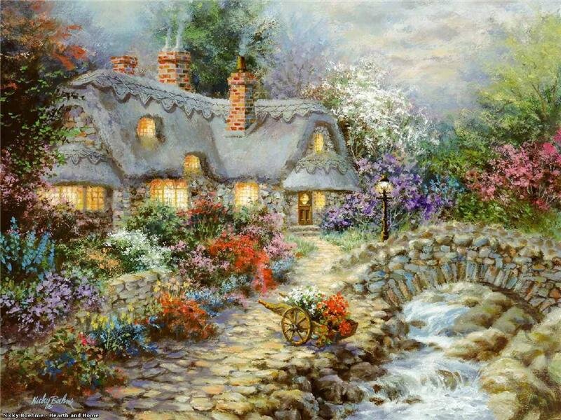 Cottage with Garden — Green, Serene, Spring