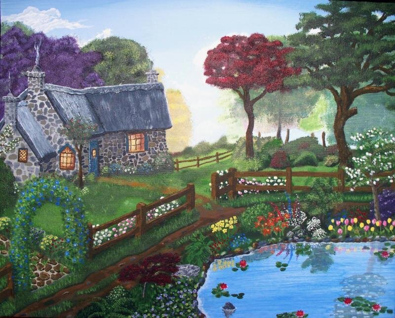 Cottage with Garden Pond