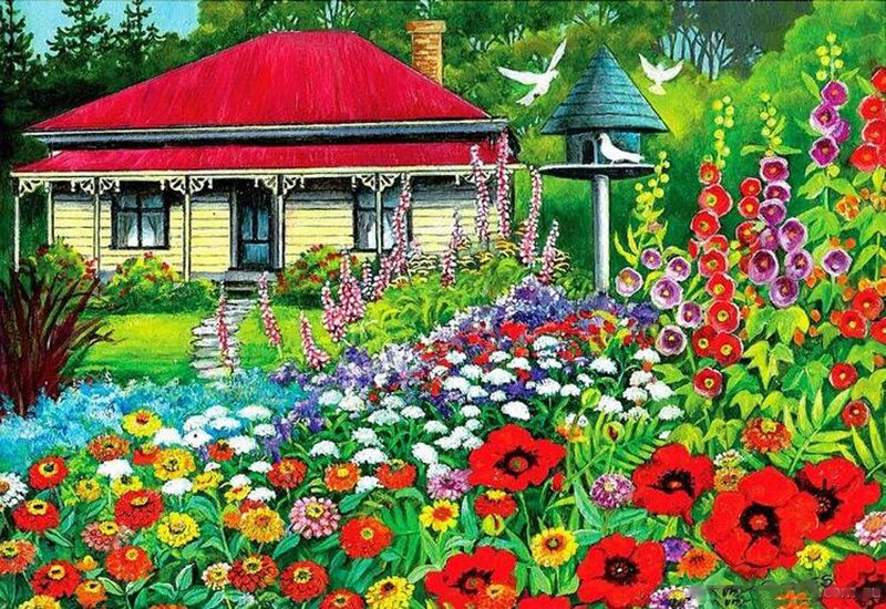 Cottage with Garden — Red, Serene, Afternoon