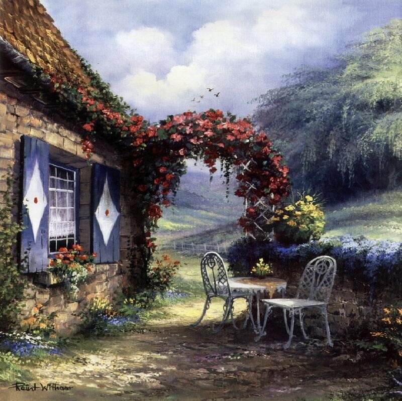 Cottage with Rose Arbor