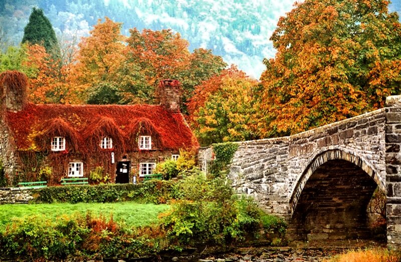 Cottage with Stone Bridge — Red