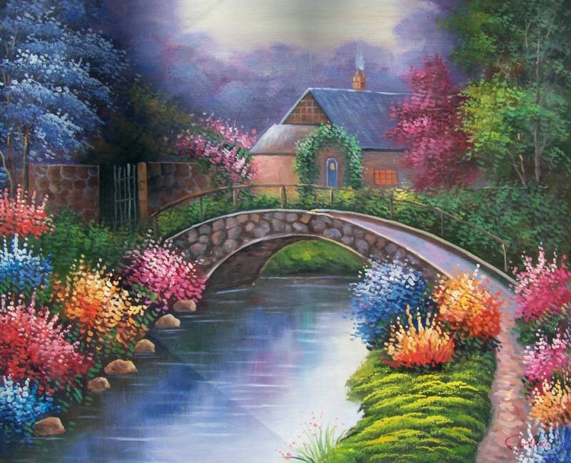 Cottage with Stone Bridge