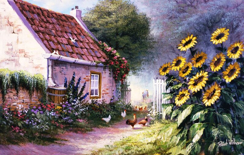 Cottage with Sunflowers