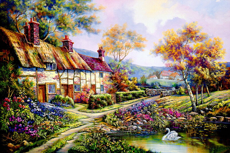 Cottage with Swan Pond — Green