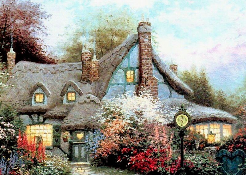 Cottage with Thatched Roof — Green