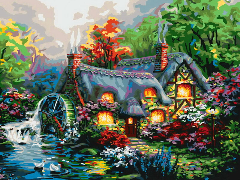 Cottage with Watermill — Green, Serene