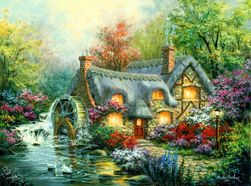 Cottage with Watermill — Green