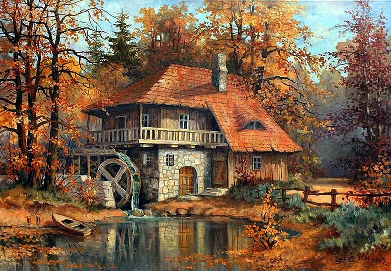 Cottage with Watermill — Orange