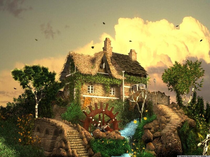 Cottage with Waterwheel