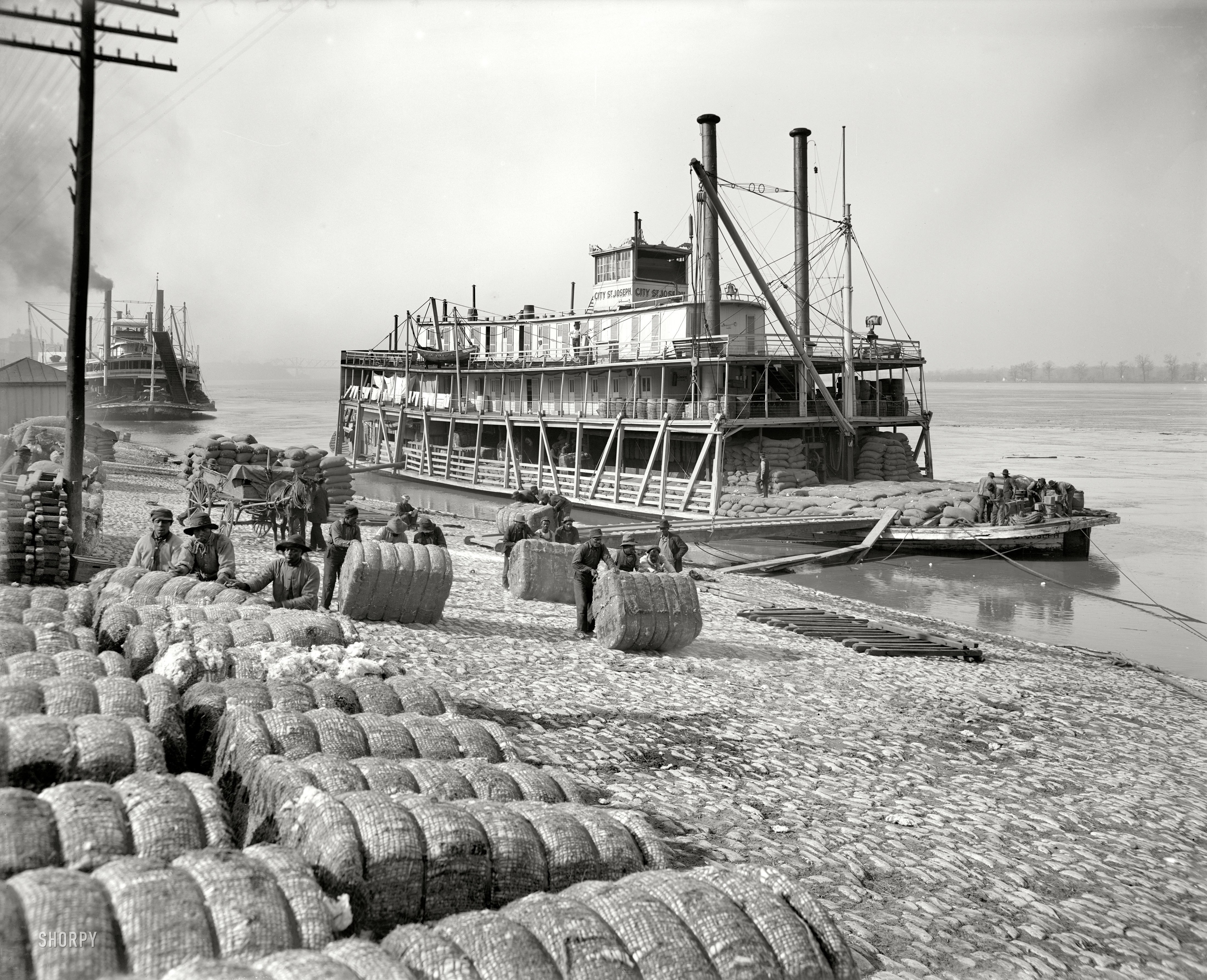 Cotton bales at river dock