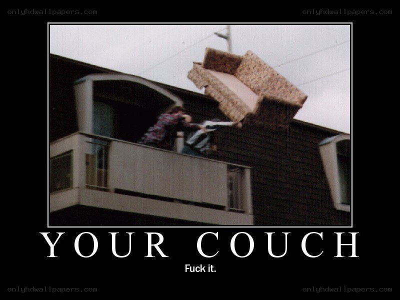 Couch being thrown from balcony