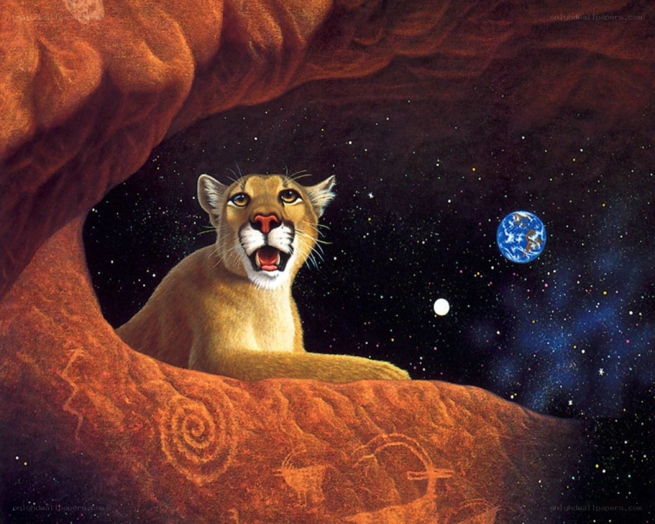 Cougar in a cave with Earth