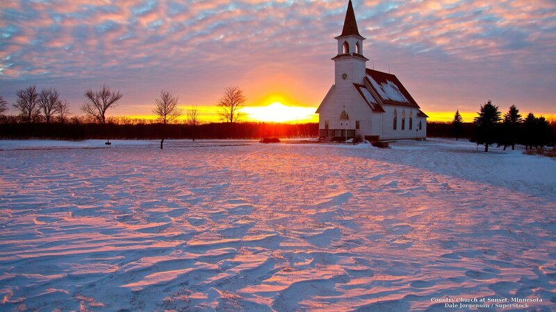 Country Church at Sunset
