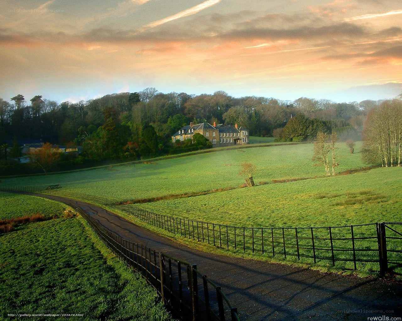 Country estate at sunrise