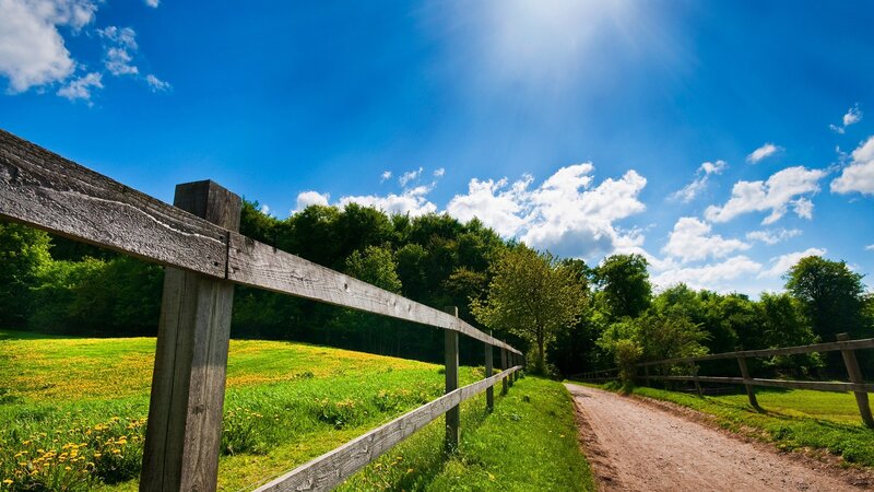 Country path with wooden fence