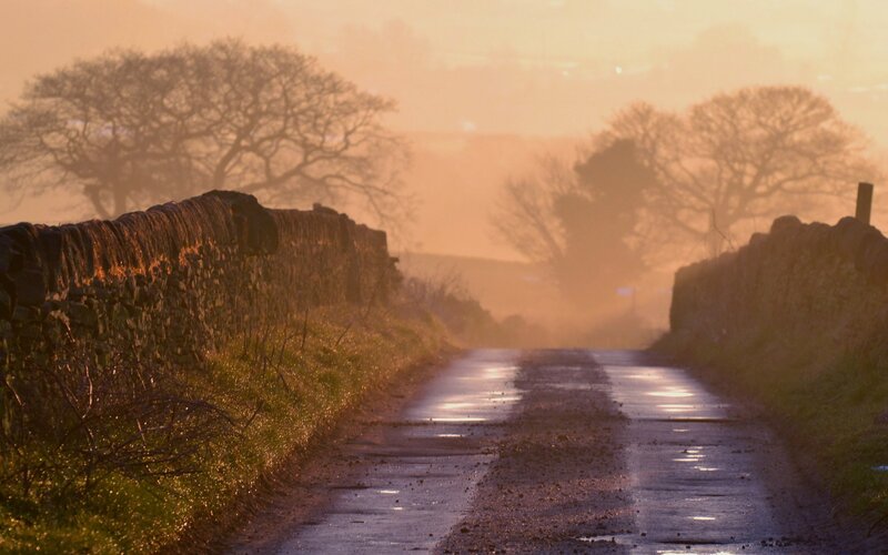 Country road at sunrise