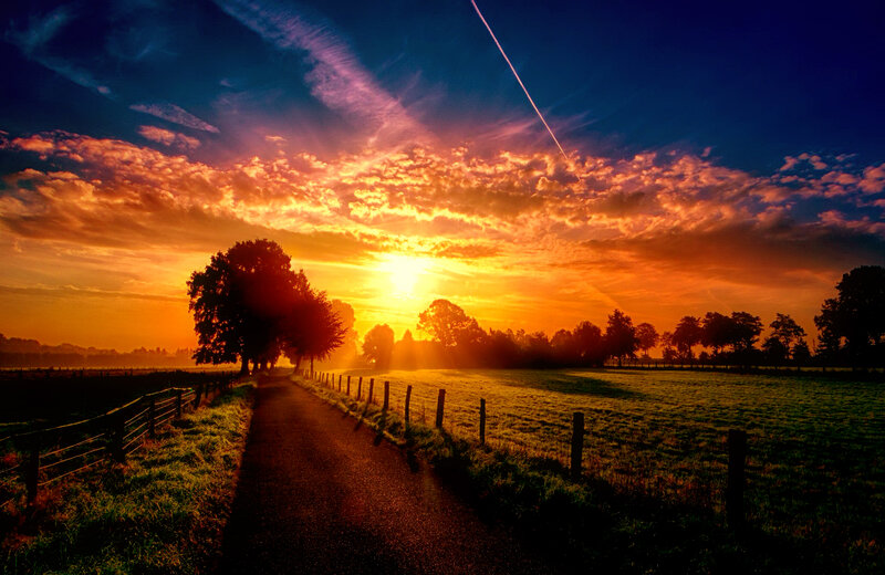 Country Road at Sunrise — Orange, Dramatic
