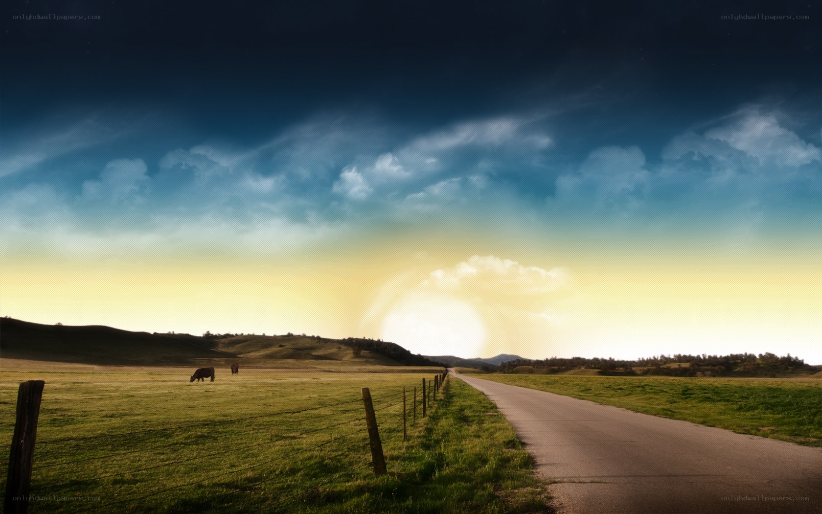Country road at sunset