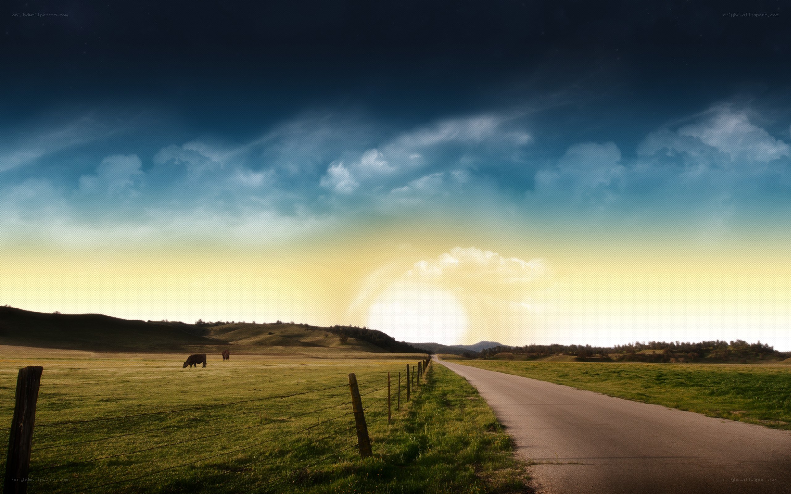 Country road at sunset