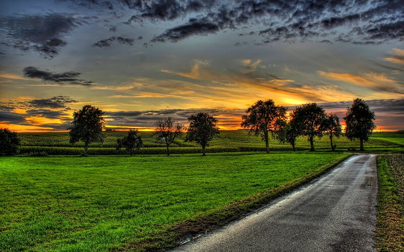 Country road at sunset