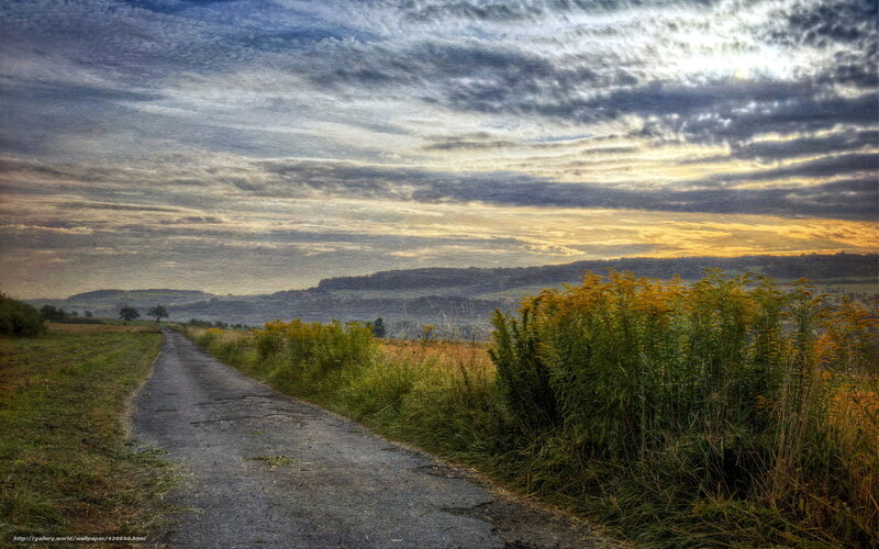 Country Road at Sunset — Blue, Dramatic, Photograph