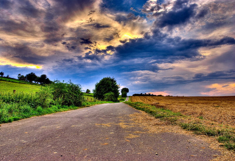 Country Road at Sunset — Blue, Dramatic