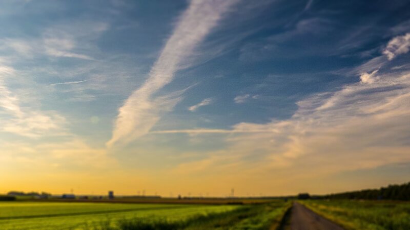 Country Road at Sunset — Blue, Serene, Photograph, Sky