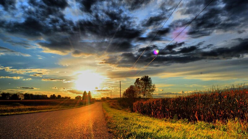 Country Road at Sunset — Orange, Dramatic, Photograph