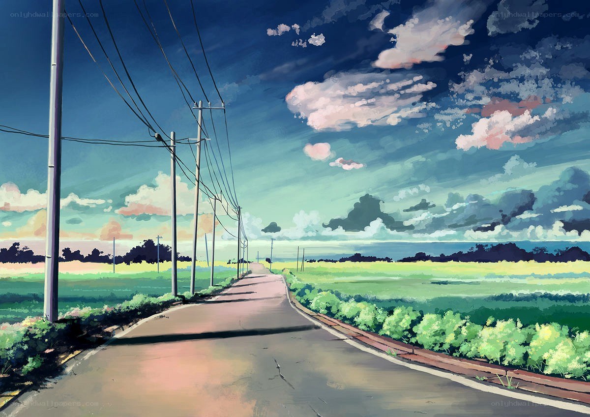 Country road under a cloudy sky