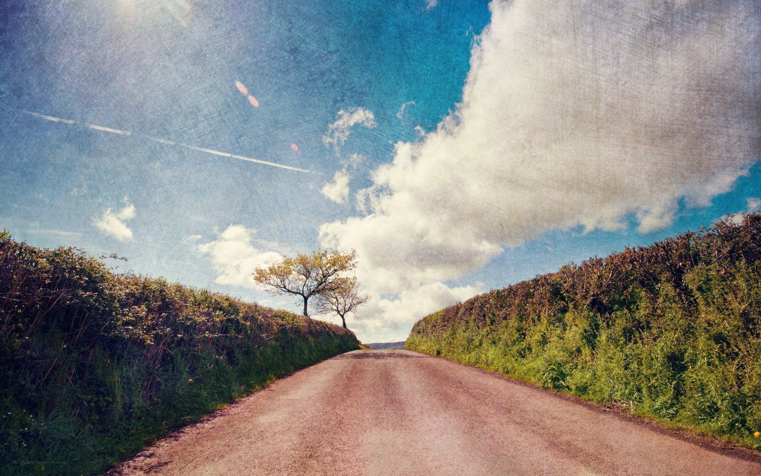 Country road under blue sky