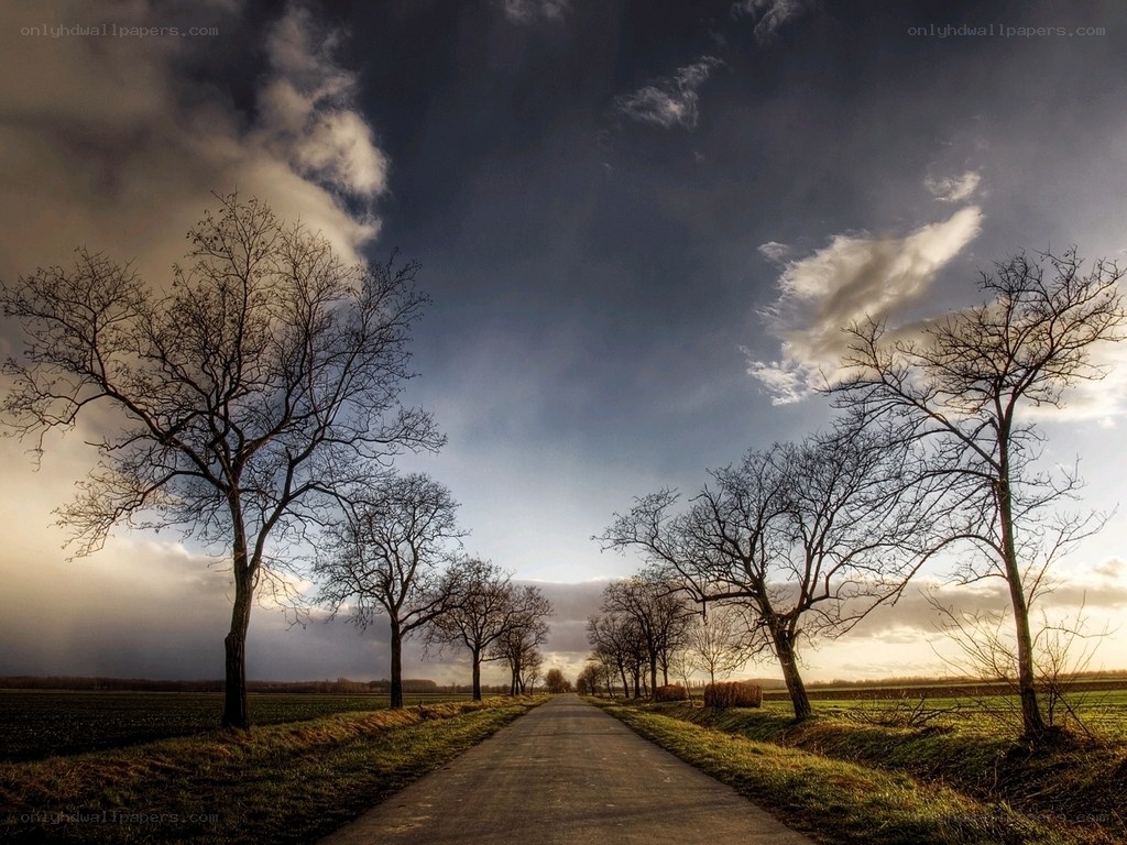 Country road under dramatic sky
