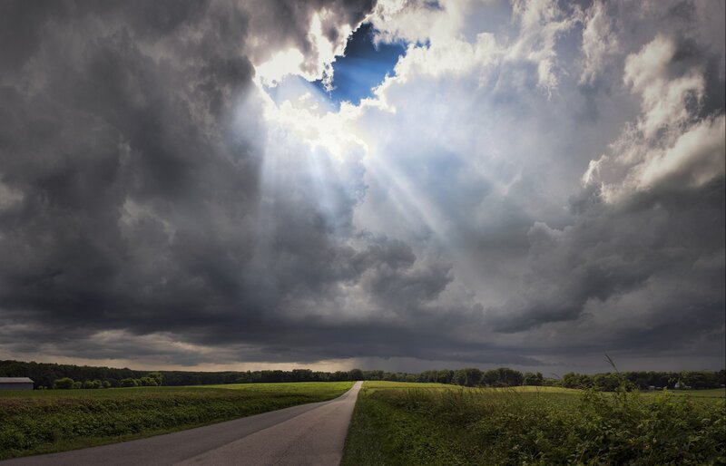 Country Road under Storm Clouds — Green