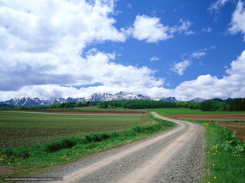 Country road with mountains in background