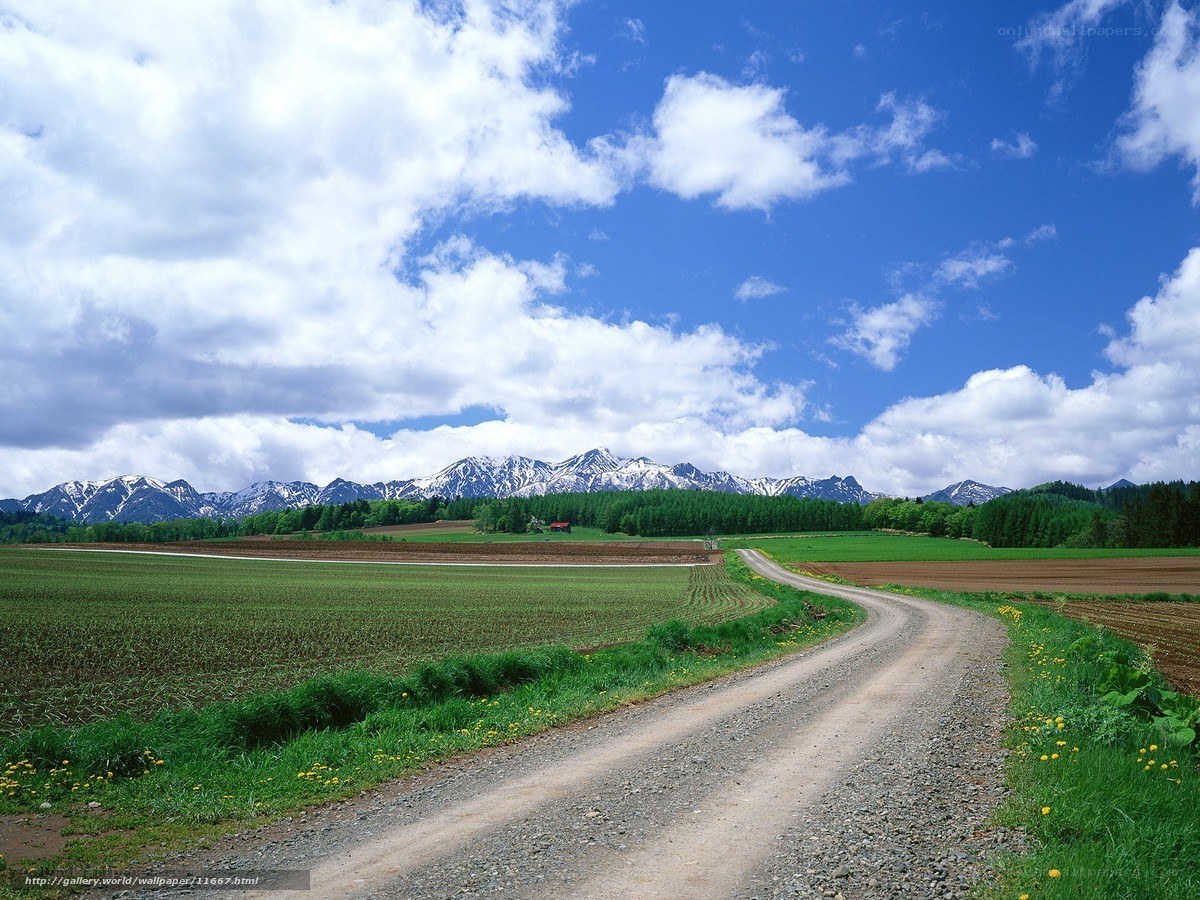 Country road with mountains in background