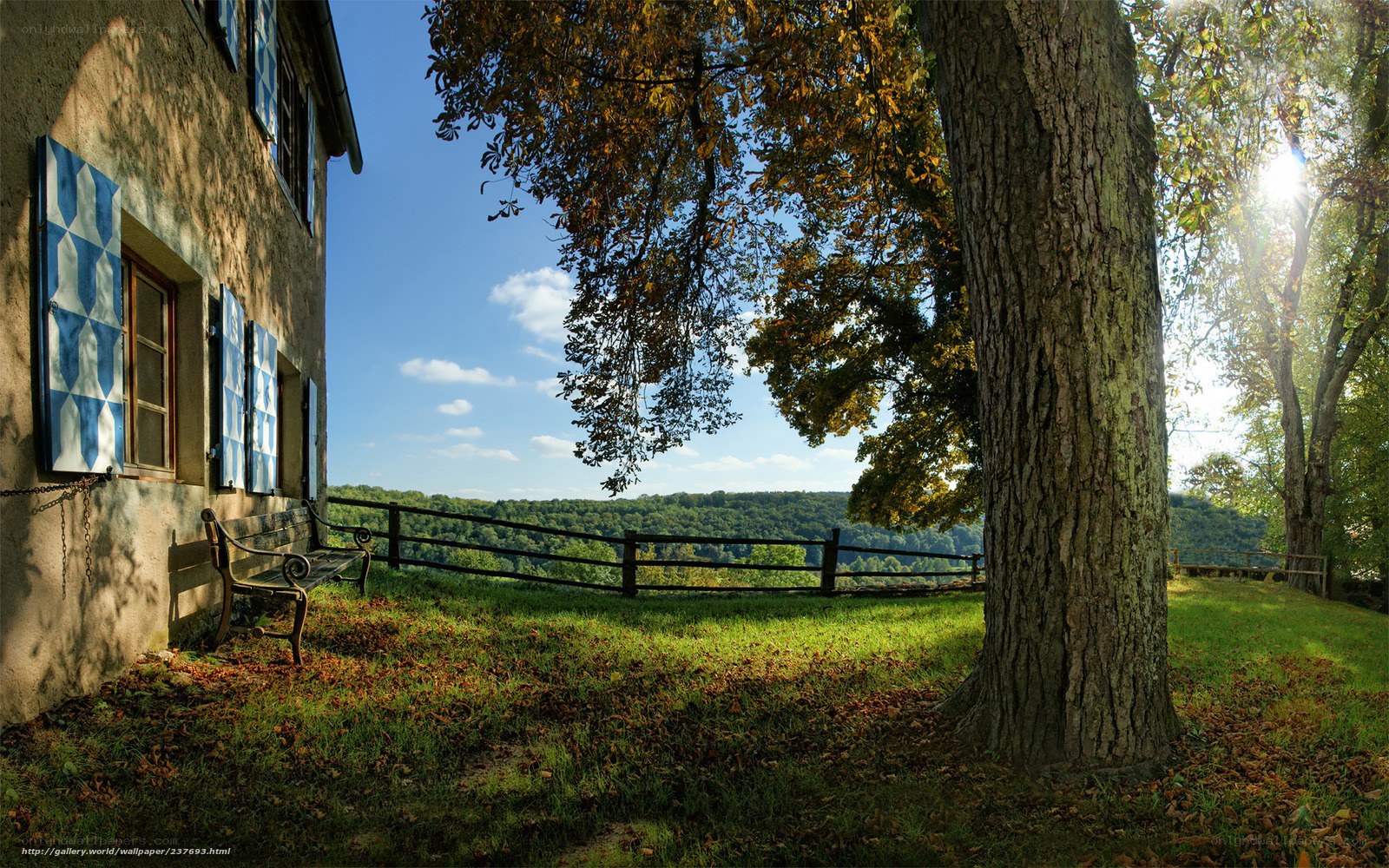 Countryside house with bench