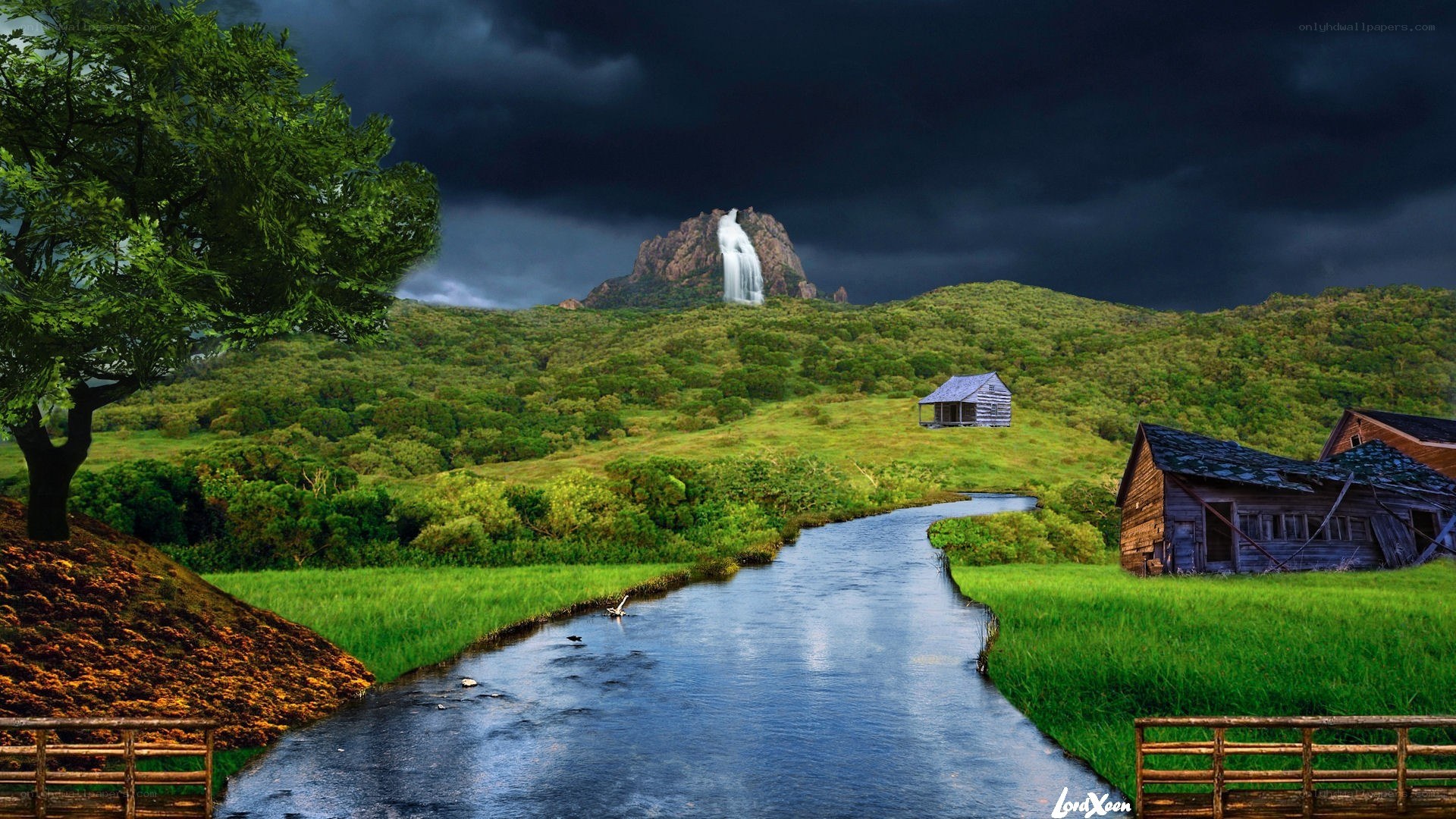 Countryside with waterfall