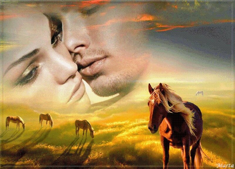 Couple and Horses — Yellow, Serene