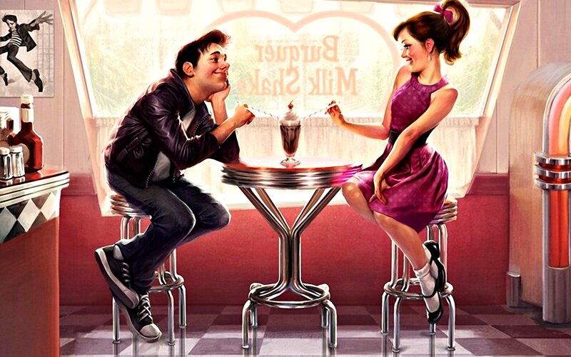 Couple at a Diner — Red, Romantic